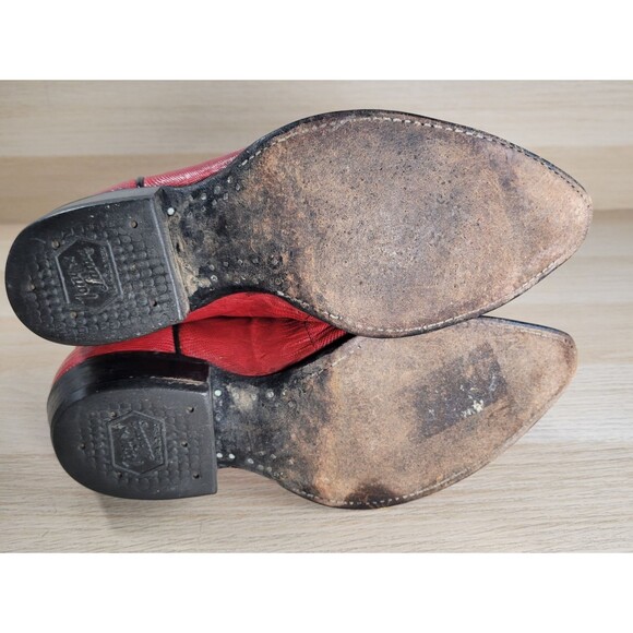 Tony Lama Leather Lizard Cowboy Boots Mens Size 9 D El Paso Black Red 8853 Vtg - Picture 11 of 13